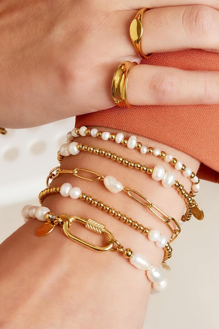Bracelet chaîne ovale avec perle Or Acier inoxydable Image2